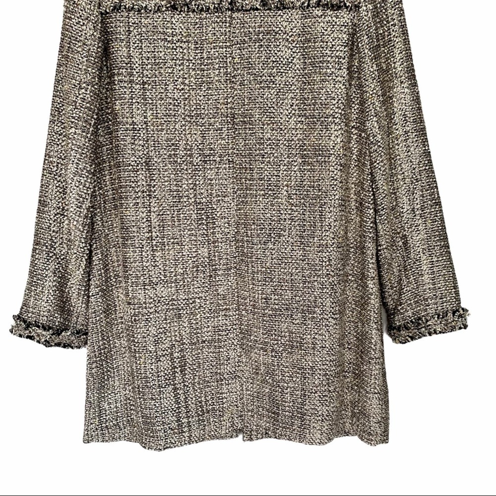 Nulu Fringe Trim Long Tweed Blazer in Gray Size Medium - Picture 6 of 9
